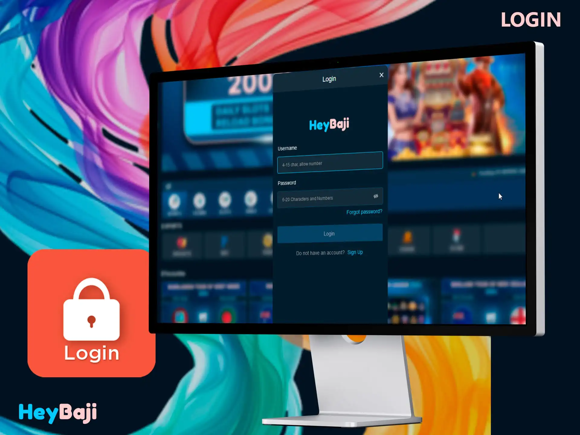 HeyBaji uses a simple account login form to get you started playing in the shortest time possible