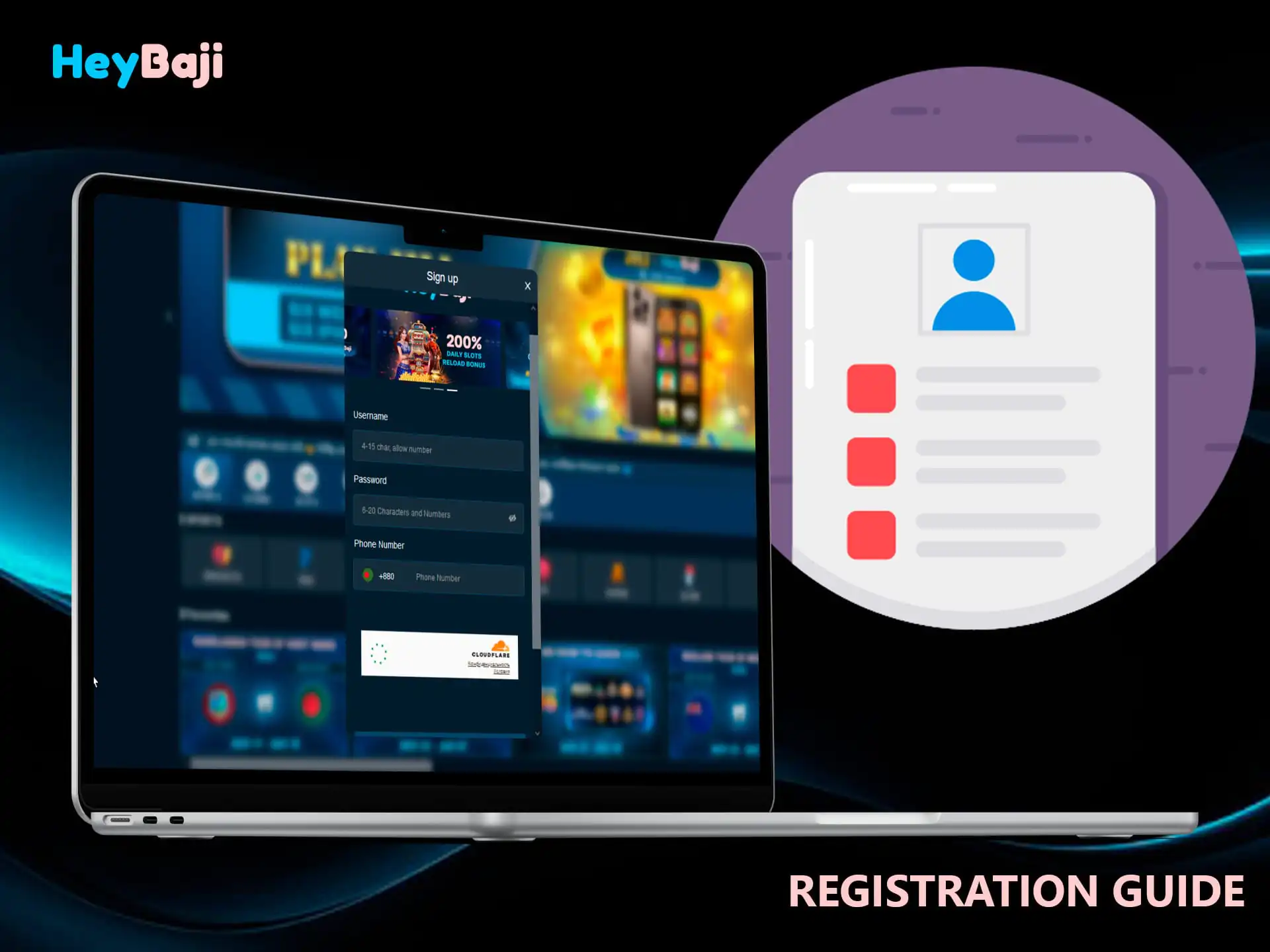 Use HeyBaji's detailed registration instructions to open an account and start playing for real money